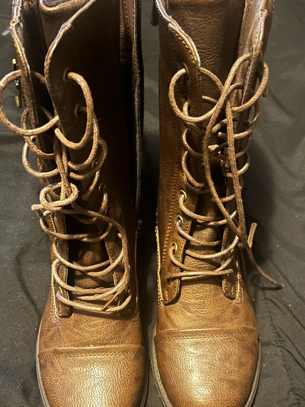 Brown Lace-Up faux Leather Combat Boots